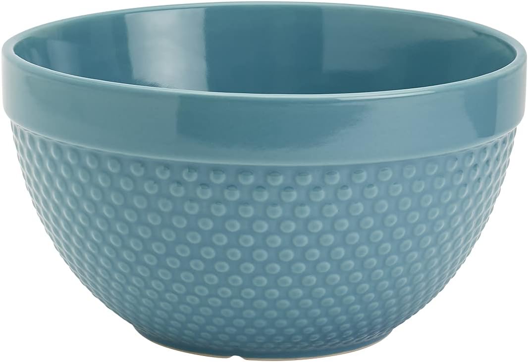 TTU Tabletops Gallery Hobnail Style 4 Piece Blue Storm Stoneware Nesting Mixing Bowl Set for Baking and Cooking