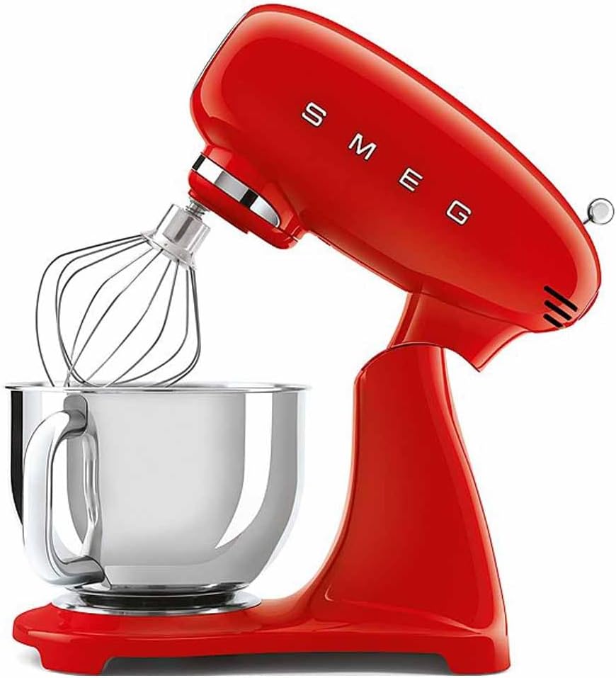 SMEG SMF03 Stand Mixer – 5 Qt Tilt-Head Mixer with Stainless Steel Bowl, 10 Speeds, Retro 50s Vintage Style – Red