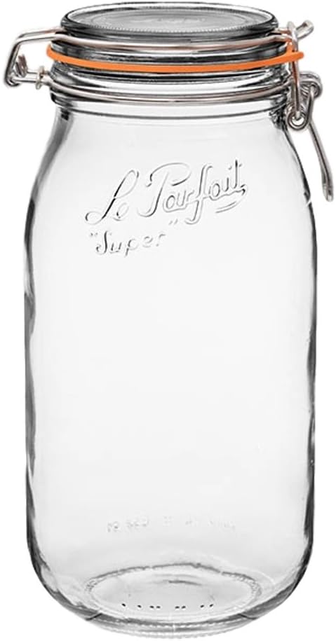 Le Parfait Super Jar, Canning Jar, 2L French Glass Canning Jar w/Round Body, Glass Jar With Airtight Lid, Canning Jar Wide Mouth, Glass Jar With Lid, Clear Jars, Clear Glass Jars (64oz/2 Quarts, 1 pk)