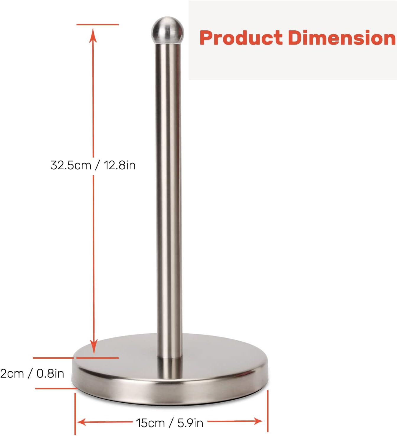 Heavy Weighted Towel Holder, Easy One-Handed Design for Kitchen Stand Dispenser, Sturdy Base for Standard and Mega Paper Rolls (Brushed - Stainless Steel Base)