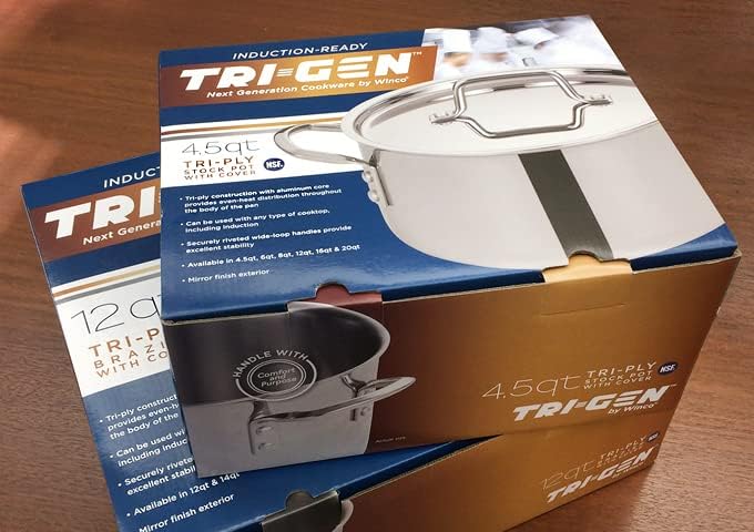 WINCO Tri-Ply Stock Pot, 20-quart, Silver