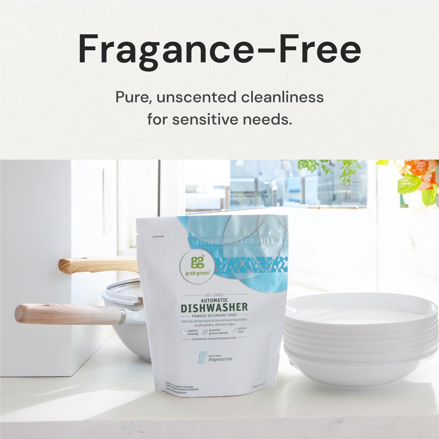 Grab Green Automatic Dishwashing Detergent Pods, 24 Count, Fragrance Free, Plant and Mineral Based, Superior Cleaning, Powerful Grease Removal, Brilliant Shine, Packaging May Vary