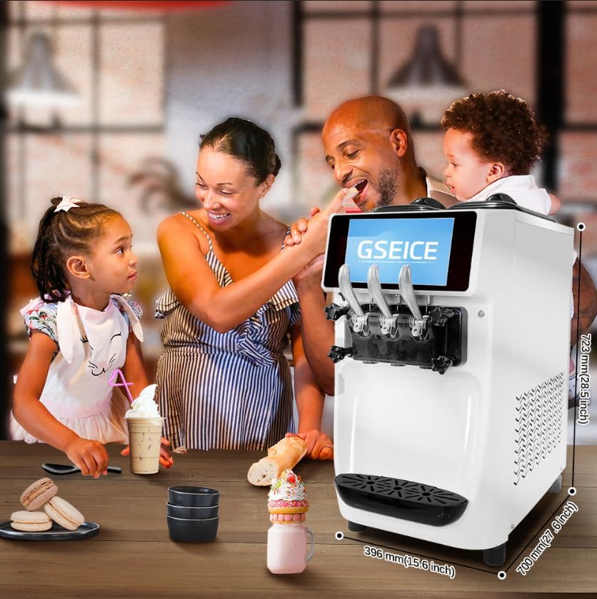 Commercial Ice Cream Maker Machine, 10 Inch LCD Touch Screen Dual System Independent Operation, 6.8 to 8.4 Gal/H Soft Serve Ice Cream Machine With Pre-cooling Frequency Conversion