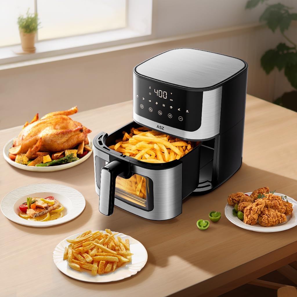 ASZ Air Fryer with Window Visible- 5 quart Compact- Digital Airfryer 5qt for 2-3 people - 5 qt for Office Dorm Room - 8 in 1 Bake Toast Broil Reheat - 1400W, 400℉ Kitchen Airfry Countertop Gift