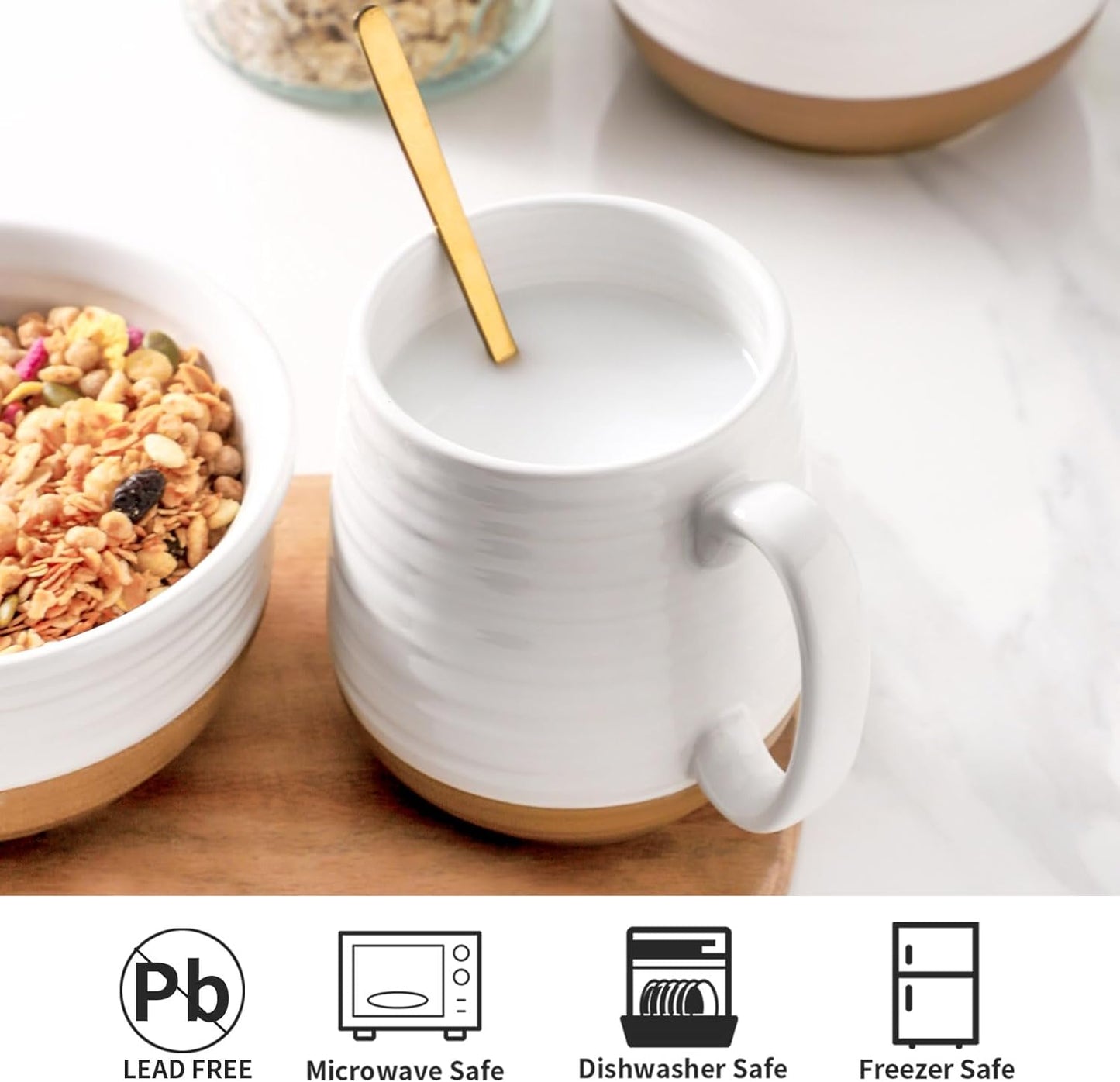 Hasense 20 oz Coffee Mugs, Large Mugs with Handle Set of 2, Stoneware Coffee Cups for Mom Dad Friend, Prefect for Latta, Tea, Coffee, Dishwasher and Microwave Safe, White & Black