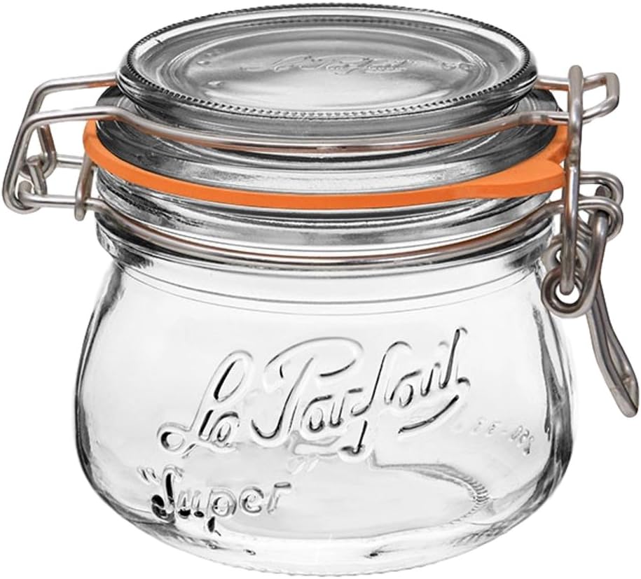 Le Parfait Super Jar - 250mL French Glass Canning Jar w/Wide Mouth, Airtight Lid (8oz/Half Pint, 1 pk)