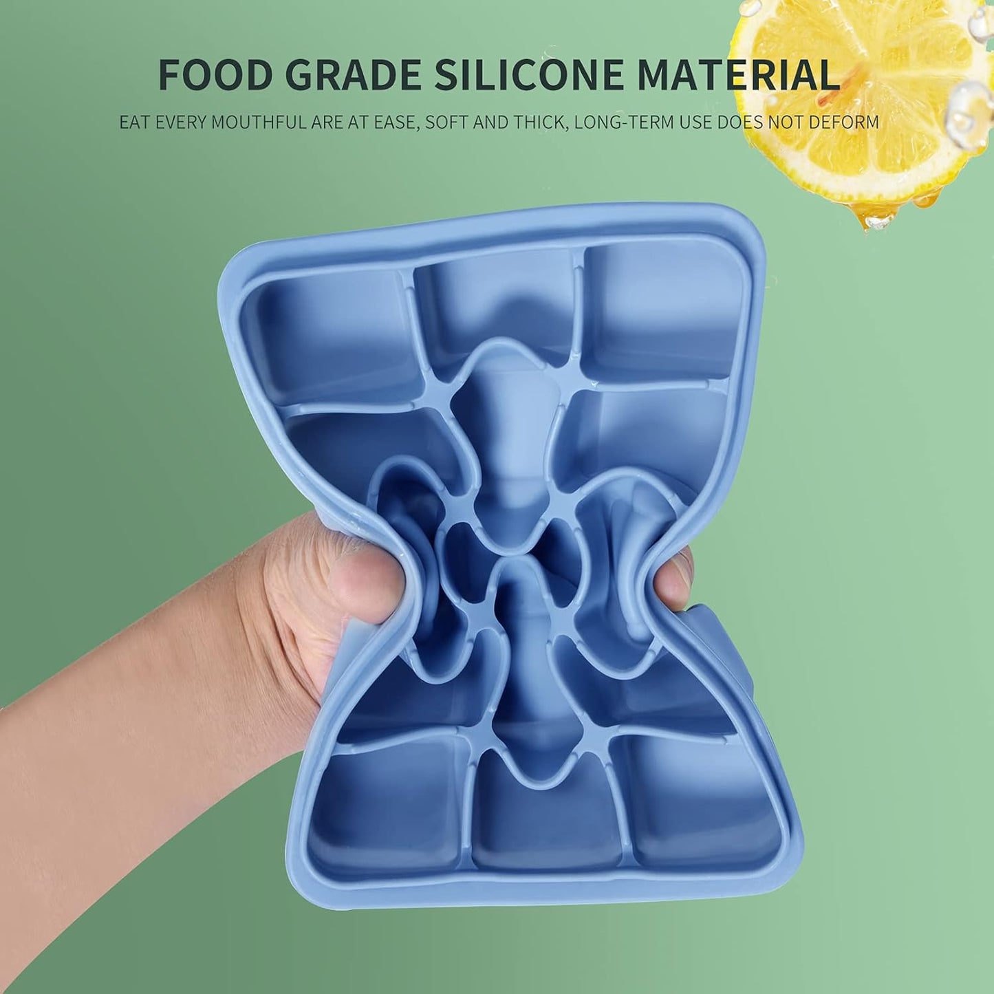 Ice Cube Trays Set of 2, Easy Release 15 Flexible Silicone Ice Cube Molds with Removable Lid Reusable Freezer Ice Trays Stackable for Whiskey, Baby Food, BPA Free (BLUE+GREEN)