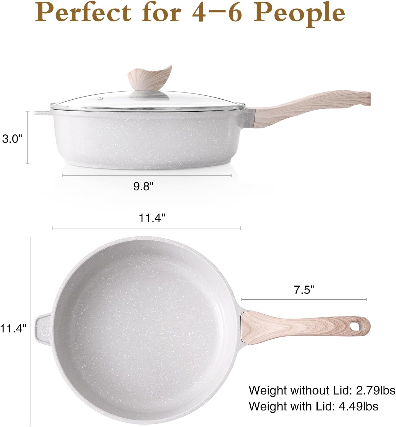 Nonstick Ceramic Deep Frying Pan, 11 Inch Non Toxic Skillet with Lid, Healthy Jumbo Cooker, Saute Pan for Cooking, Induction Cookware, PFOA & PFAS Free