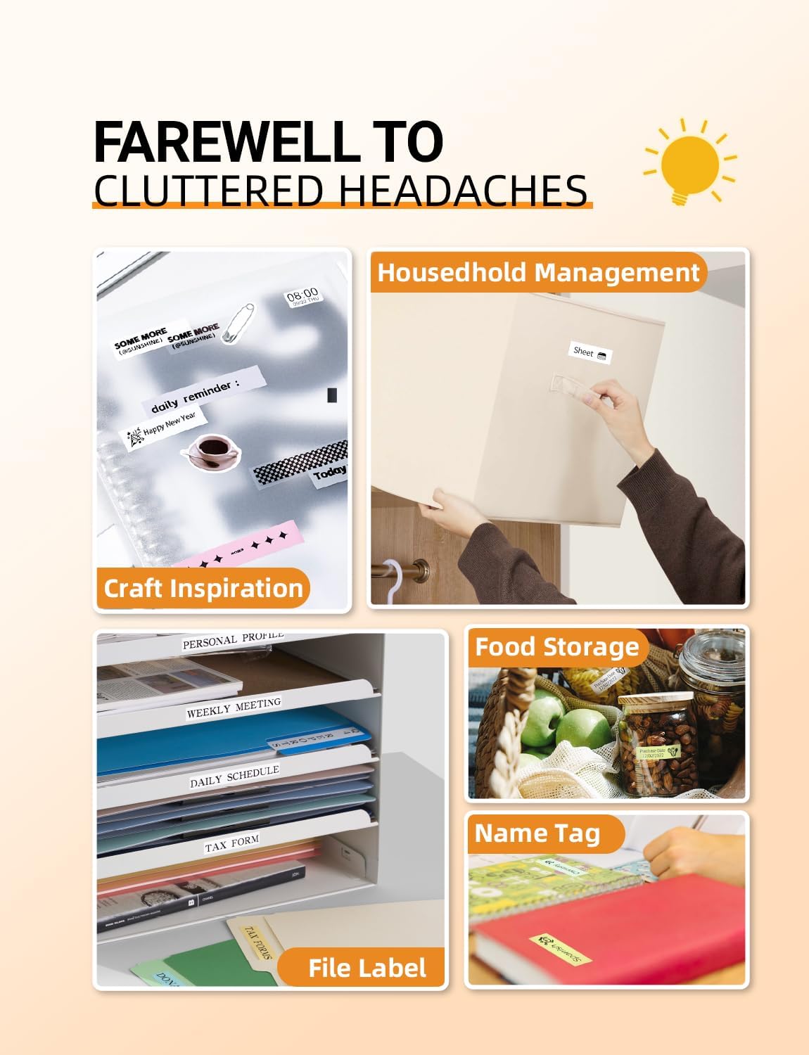 MakeID E1 Q1 Label Maker Tape Refills, 5-Roll 16mm x 4m (0.63" x 13') Continuous Consumables Thermal Laminated Office Labeling Tape Replacement