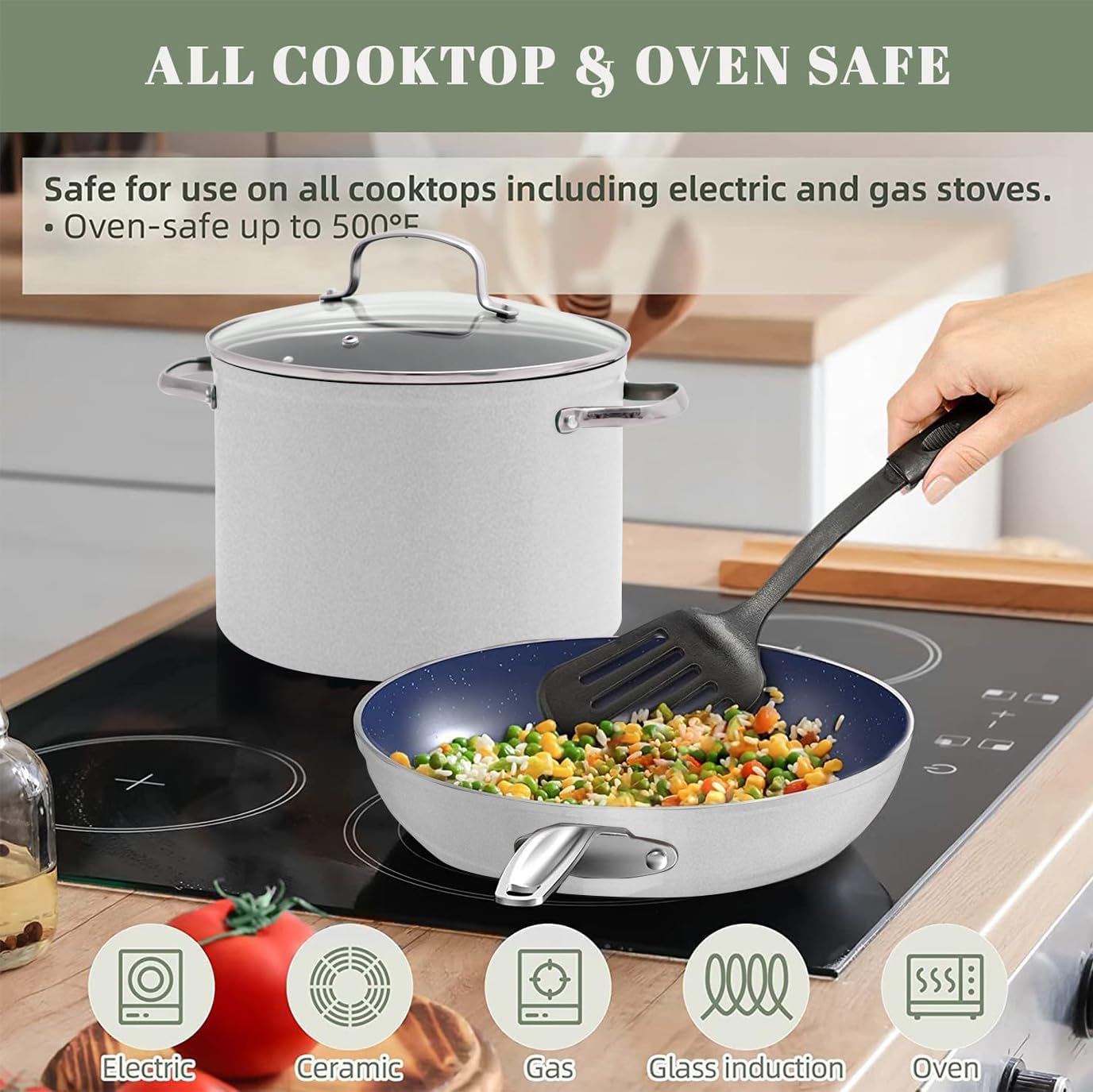 Nuwave 12pc Forged Lightweight Cookware Set, G10 Healthy Duralon Ceramic Ultra Non-Stick Coating, Vented Tempered Glass Lids, Stay-Cool Handles, Induction-Ready & Works on All Cooktops, PFAS Free