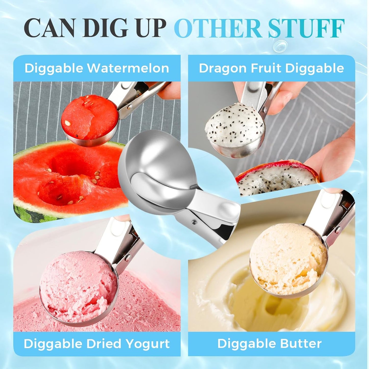 Ice Cream Scoop, 2025 New Heavy Duty Aluminum Scoop, Nonstick Gelato Scoop for Dessert Shop, Ergonomic Handle Metal Ice Cream Scoop for Home Use (3)