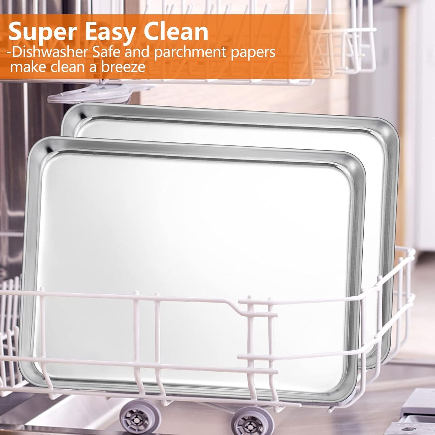 E-far Extra Large Baking Sheet, 20”x14” Stainless Steel Cookie Sheet Pan for Oven with 50 Parchment Paper, Rectangle Metal Baking Tray for Roasting, Rust Free & Heavy Duty, Dishwasher Safe-2 Pack