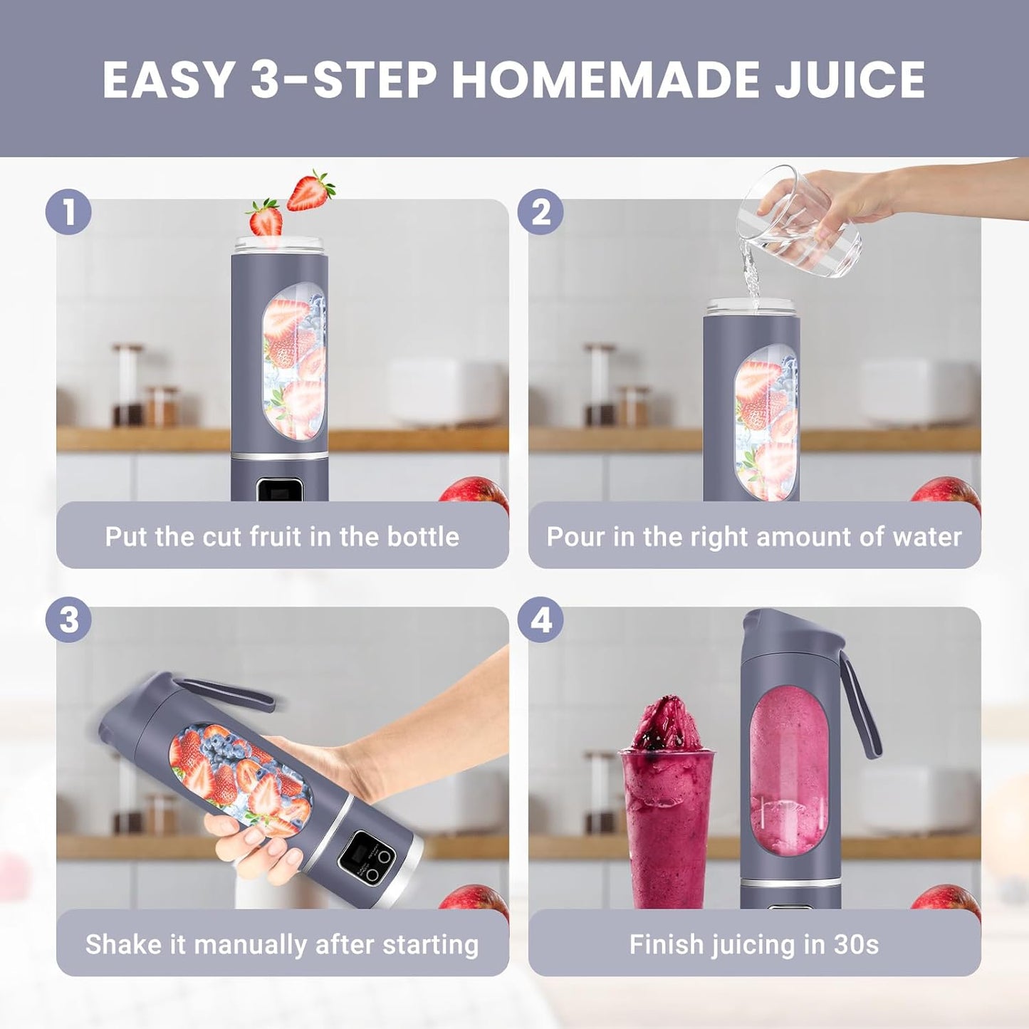 Portable Personal Electric USB Juicer,500ML Mini Blender Portable Blender For Shakes and Smoothies juice,12 Blades Great for Mixing,Compact、Convenient and Versatile (Purple)