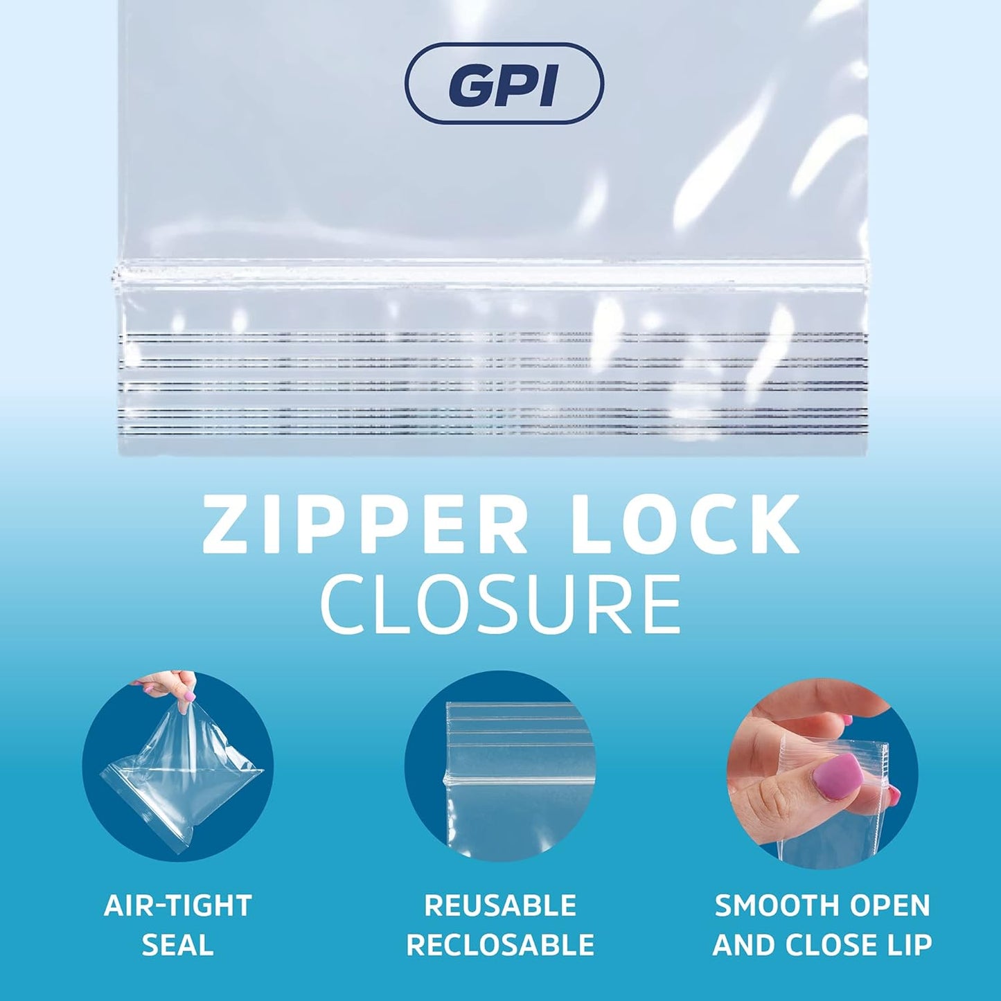 GPI PACK Of 200, 12" x 18" CLEAR PLASTIC RECLOSABLE ZIP BAGS - Bulk 2 mil Thick Strong & Durable Poly Baggies With Resealable Zip Top Lock For Travel, Storage, Packaging & Shipping