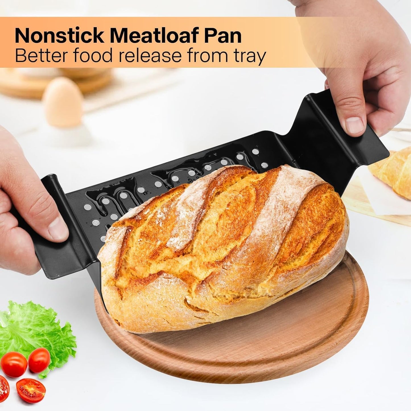 Meatloaf Pan with Drain Tray 2 Pack, Non Stick Meat Loaf Pan with Drip Tray, 9.8x5.7 Inch Loaf Pan with Insert Easy Removal Perforated, Bakeware Pan for Oven Baking Bread and Roasting Meat
