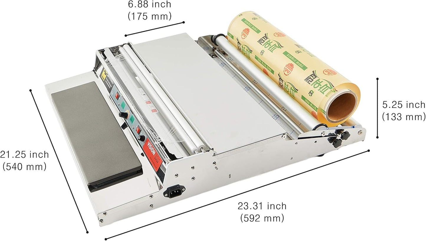 VisionTechShop VTH-500, 20 Inch / 500 mm Hand Wrapping Machine Film Wrapper for Food Packaging, Large Tray, MADE IN KOREA