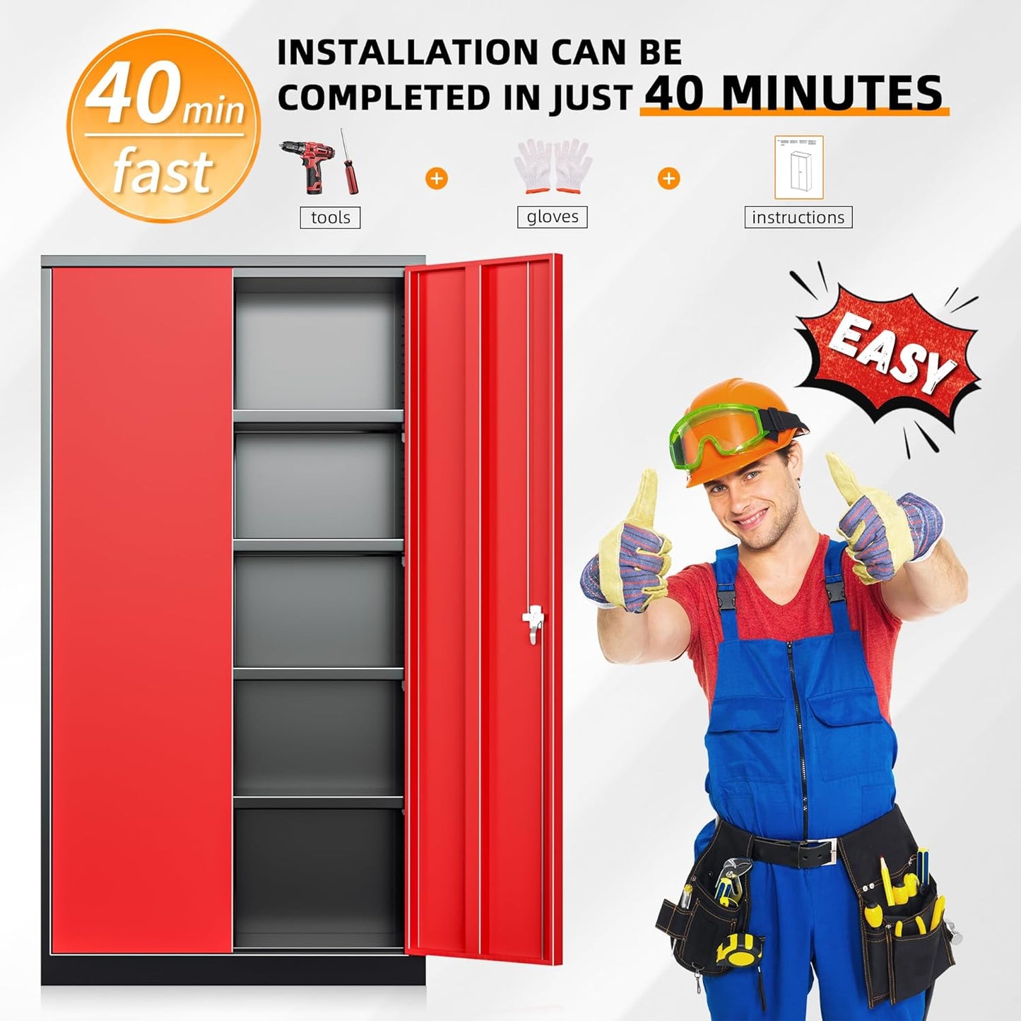 INTERGREAT Metal Storage Cabinets 72” Black Red Garage Steel Storage Cabinet with Doors and Shelves, Steel File Cabinet for Home Office, Basement, Warehouse, Classroom(Anti Tipping)