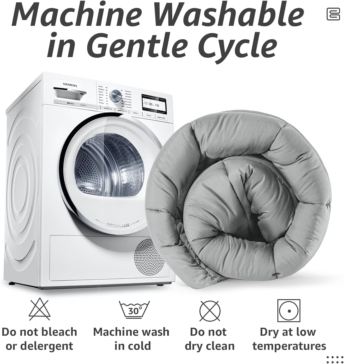 HYLEORY All Season Queen Size Bed Comforter - Cooling Down Alternative Quilted Duvet Insert with Corner Tabs - Winter Warm - Machine Washable - Light Grey