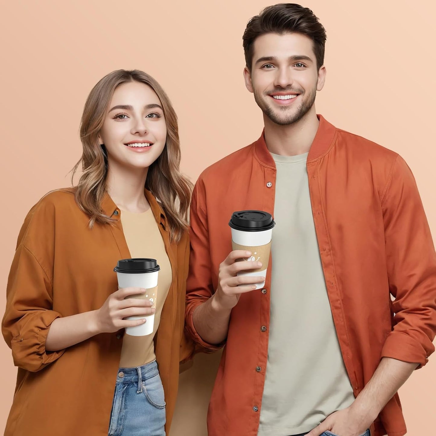 Coffee Cups with Lids and Sleeves, 16 oz 300 Pack To Go Cups with Lids, Paper Hot Cups for Hot & Cold Beverage (White, 16 oz)