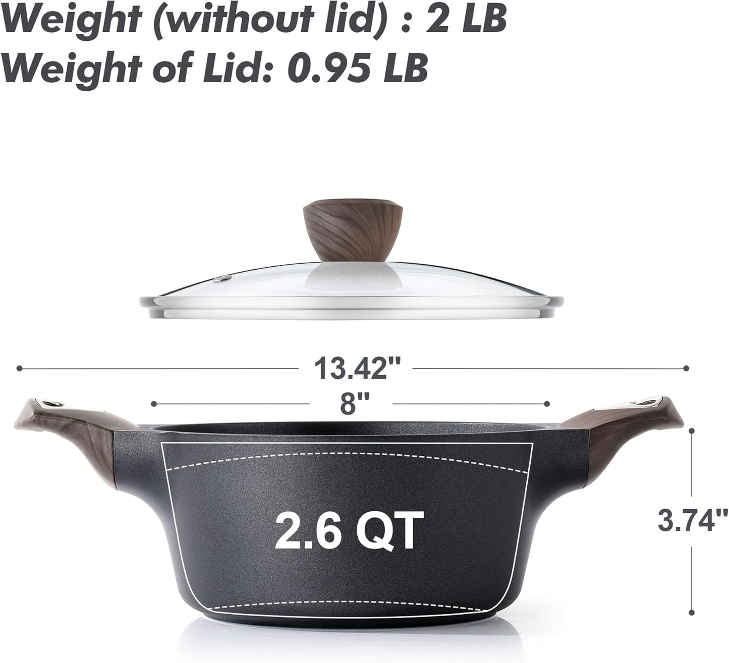 SENSARTE Nonstick Stock Pot with Lid, 2.6/4.5/6.6 QT Soup Pot Casserole Pot, Healthy Pasta Pot, Large Deep Cooking Pot, Big Sauce Pot Stew Pot, Induction Compatible, PFOA PFOS APEO Free, Black