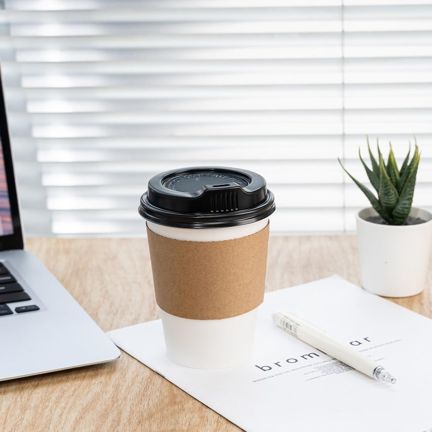 YEEHAW 12 oz 100 Pack Disposable Paper Coffee Cups with Lids & Sleeves, To Go Hot Cups for Coffee, Hot Liquid, Chocolate, Juice, Hot Beverage Drinking Cup, Ideal for Cafes, Bistros