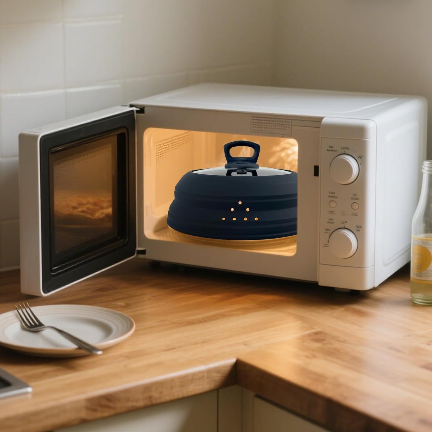 Microwave Splatter Cover Glass 10.5 Inch Microwave Cover for Food with Handle Collapsible Silicone Microwave Cover with Steam Vent for Pot Plate Bowl (Grey)