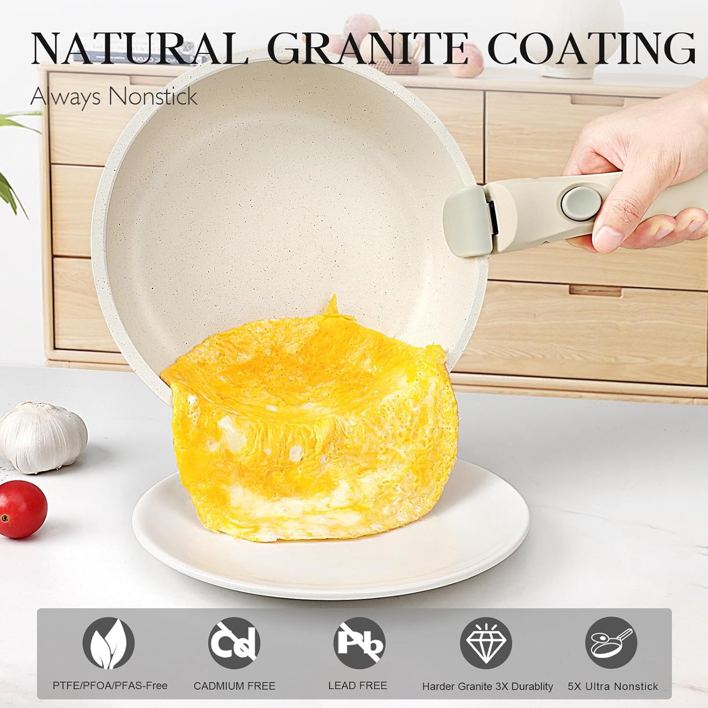 GiPP 11Pcs Pots and Pans Set Non Stick, Cookware Sets Nonstick Detachable Handle, Induction Kitchen Set Removable Handle, RV Cookware set, Oven Safe