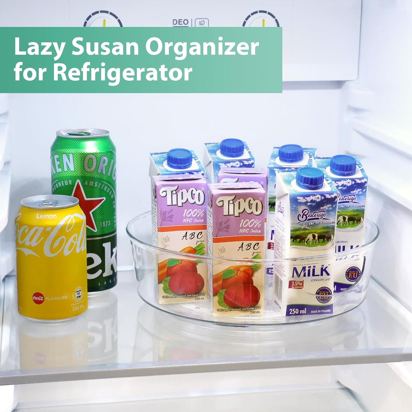 GUZON 2 Pack Lazy Susan Turntable for Cabinet, 10 Inch Lazy Susan Organizer with Handles and High Sides, Clear Rotating Organizer for Kitchen, Pantry, Dresser, Refrigerator, Bathroom, Table, Fridge