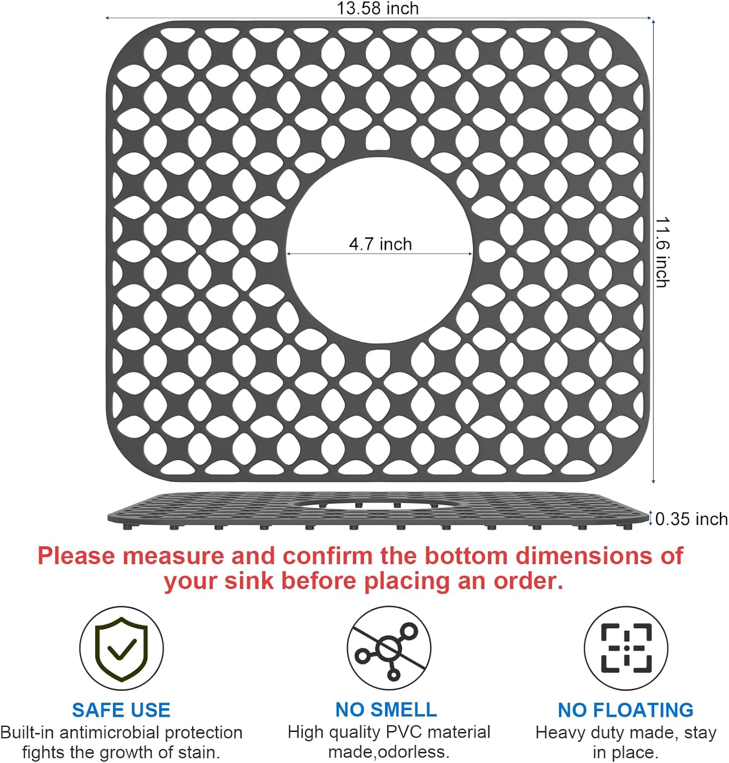 Kitchen Sink Mats, TOOVEM 2PCS Non-Slip Heat Resistant Silicone Sink Protector Mat for Bottom of Stainless Steel Porcelain Sink, Folding Farmhouse Rear Drain Sink Mats, Center Drain