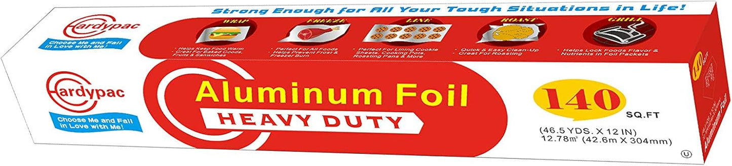 560 SQFT Aluminum Foil Roll, 4 PACK, Total 560 SQFT, 140' Length x 12" Width per roll, kitchen tin foil grill foil paper for cooking, baking, wrapping.
