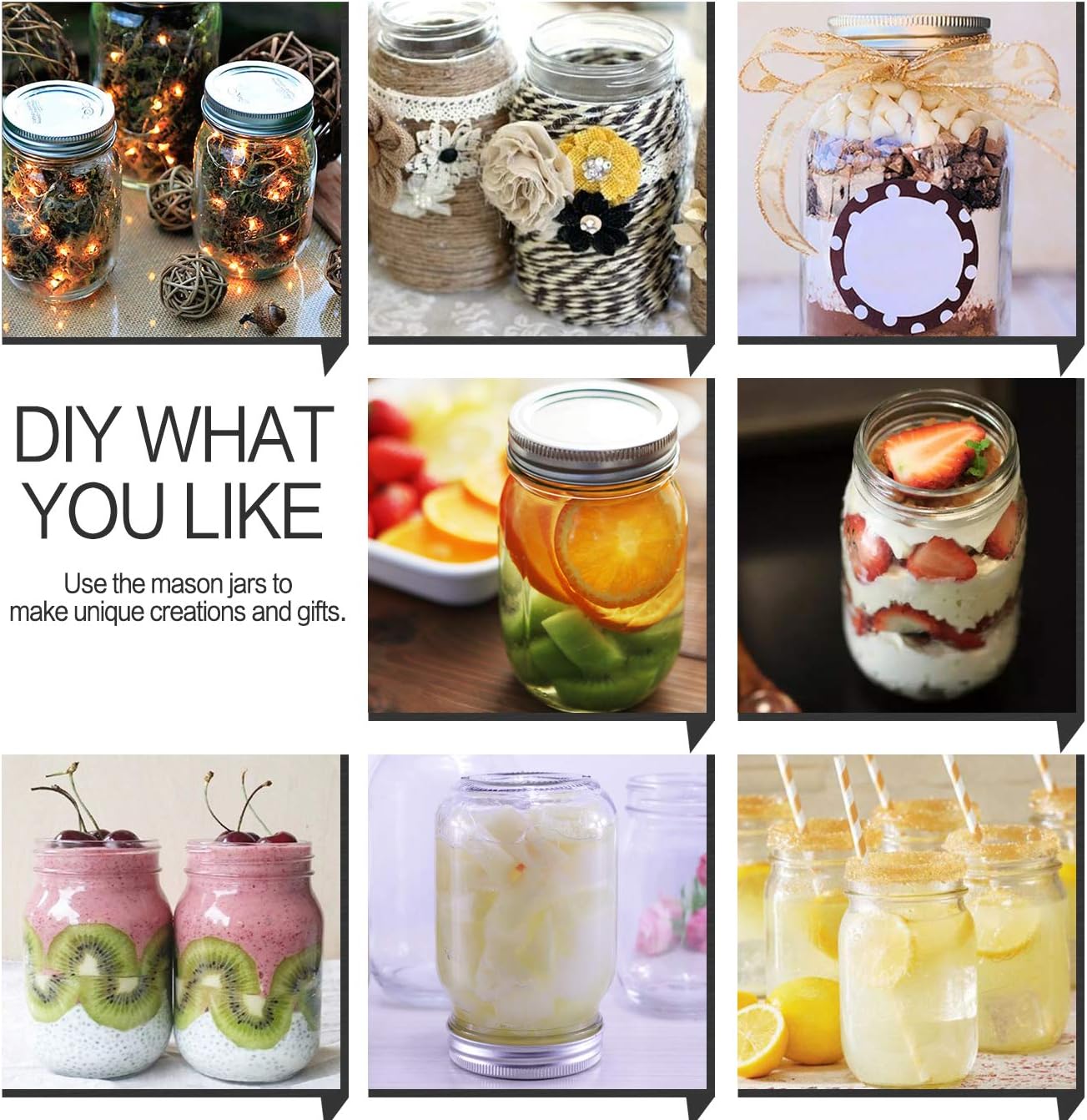 KAMOTA Mason Jars 16 OZ With Regular Lids and Bands, Ideal for Meal Prep, Jam, Honey, Wedding Favors, Shower Favors, Baby Foods, DIY Magnetic Spice Jars, 8 PACK, 10 Whiteboard Labels Included