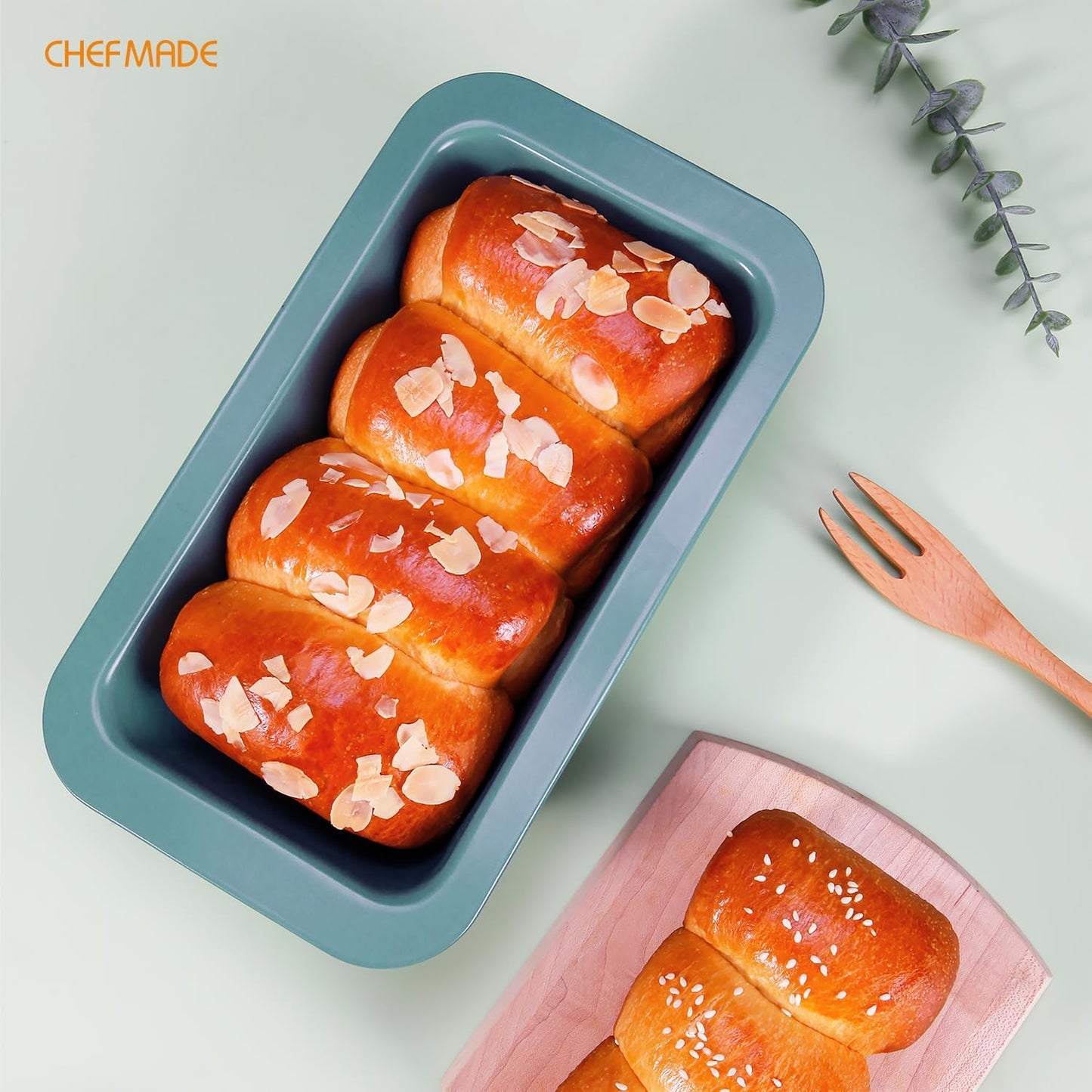 CHEFMADE Mini Bread Loaf Pan, 4.7" x 3" Nonstick Meatloaf Pan, Bakeware for Oven Baking,Homemade Bread (Green)