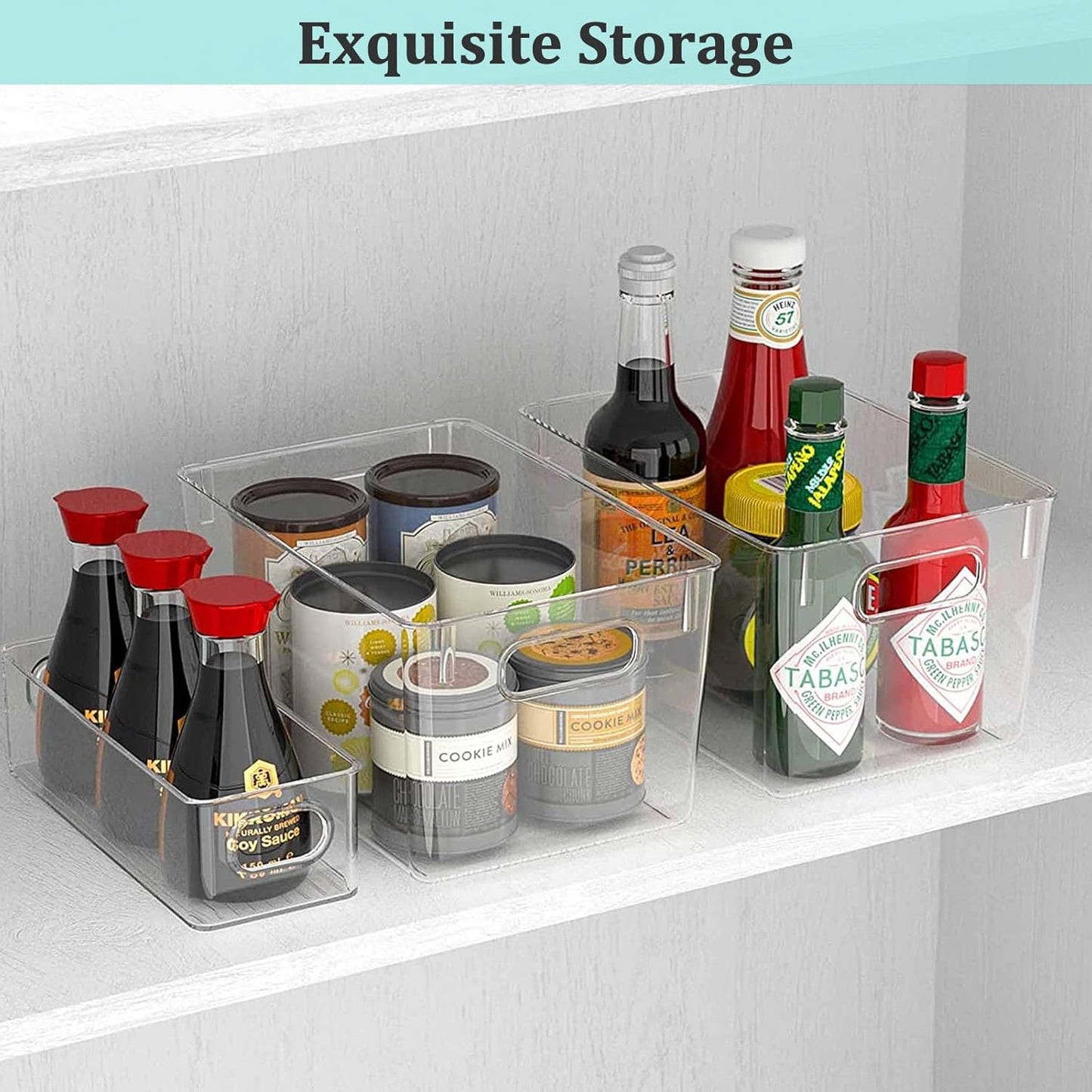Fridge Organiser Set, Transparent Storage Box Organiser, Stackable, Organiser Boxes for Fridge, Cupboard, Pantry, Snacks, Cans, Kitchen, 11.5 x 8 x 6 inch