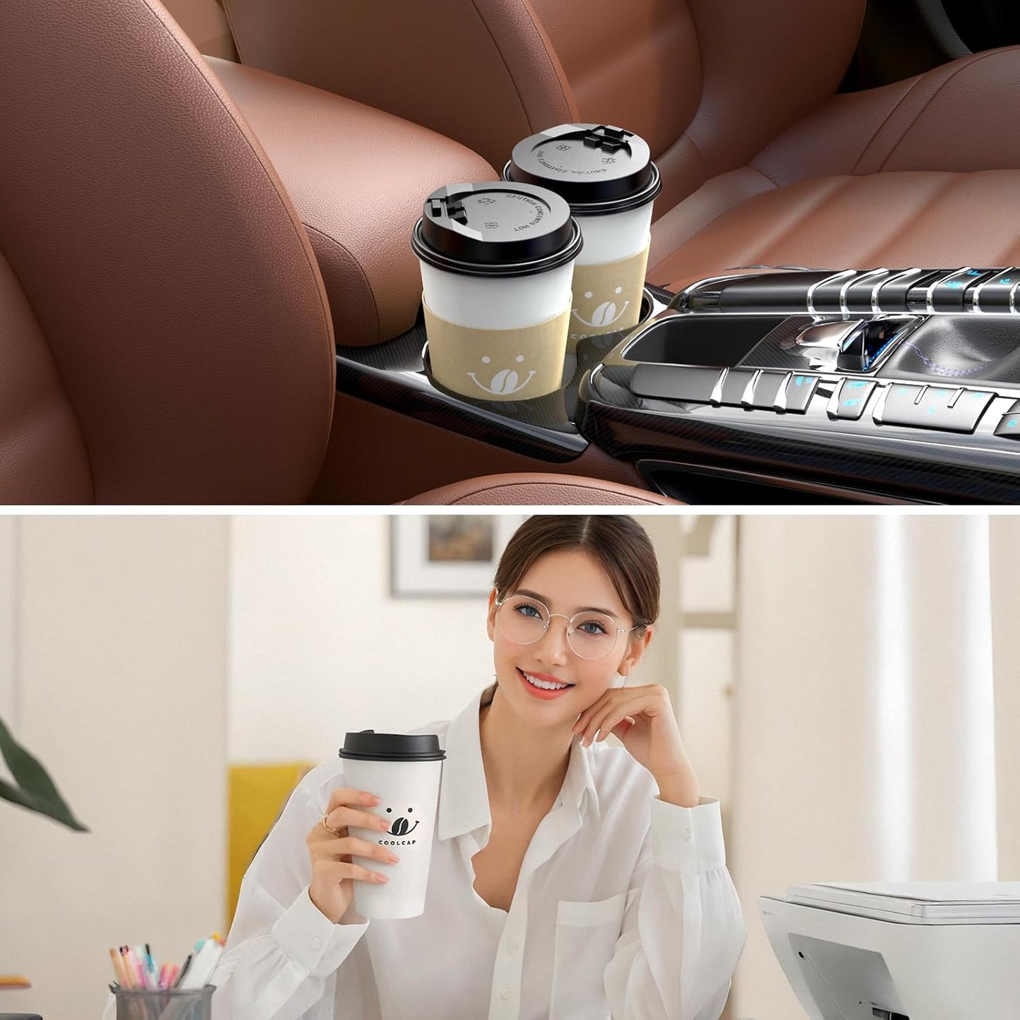 Coffee Cups with Lids and Sleeves, 16 Ounce 100 pack To Go Coffee Cups with Lids, Hot Coffee Paper Cups Bulk for Hot Beverage (16 Ounce, White)