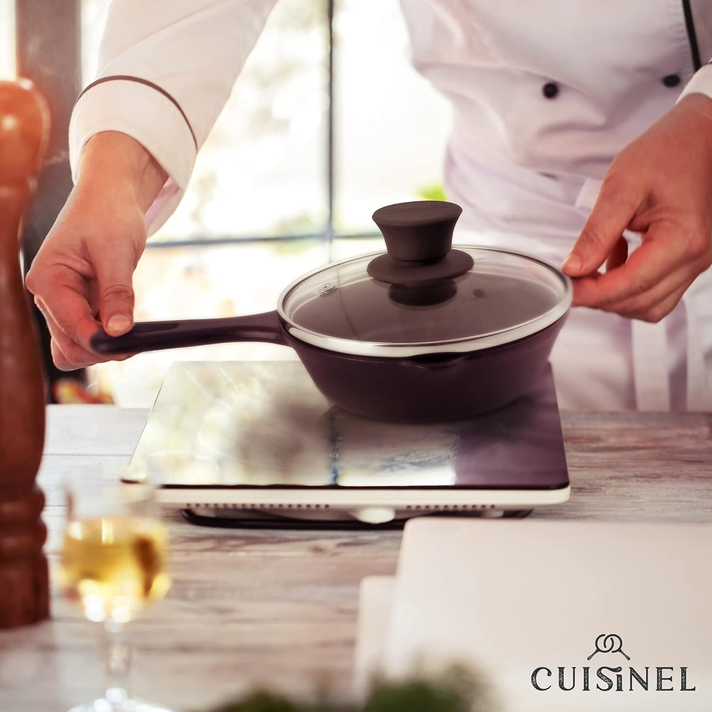 Glass Lid with Steam Vent Hole - 6"-Inch/15.24cm - Compatible with Lodge Cast Iron Skillet Pan - Fully Assembled Universal Replacement Cover - Tempered and Oven Safe - Reinforced Stainless Steel Rim