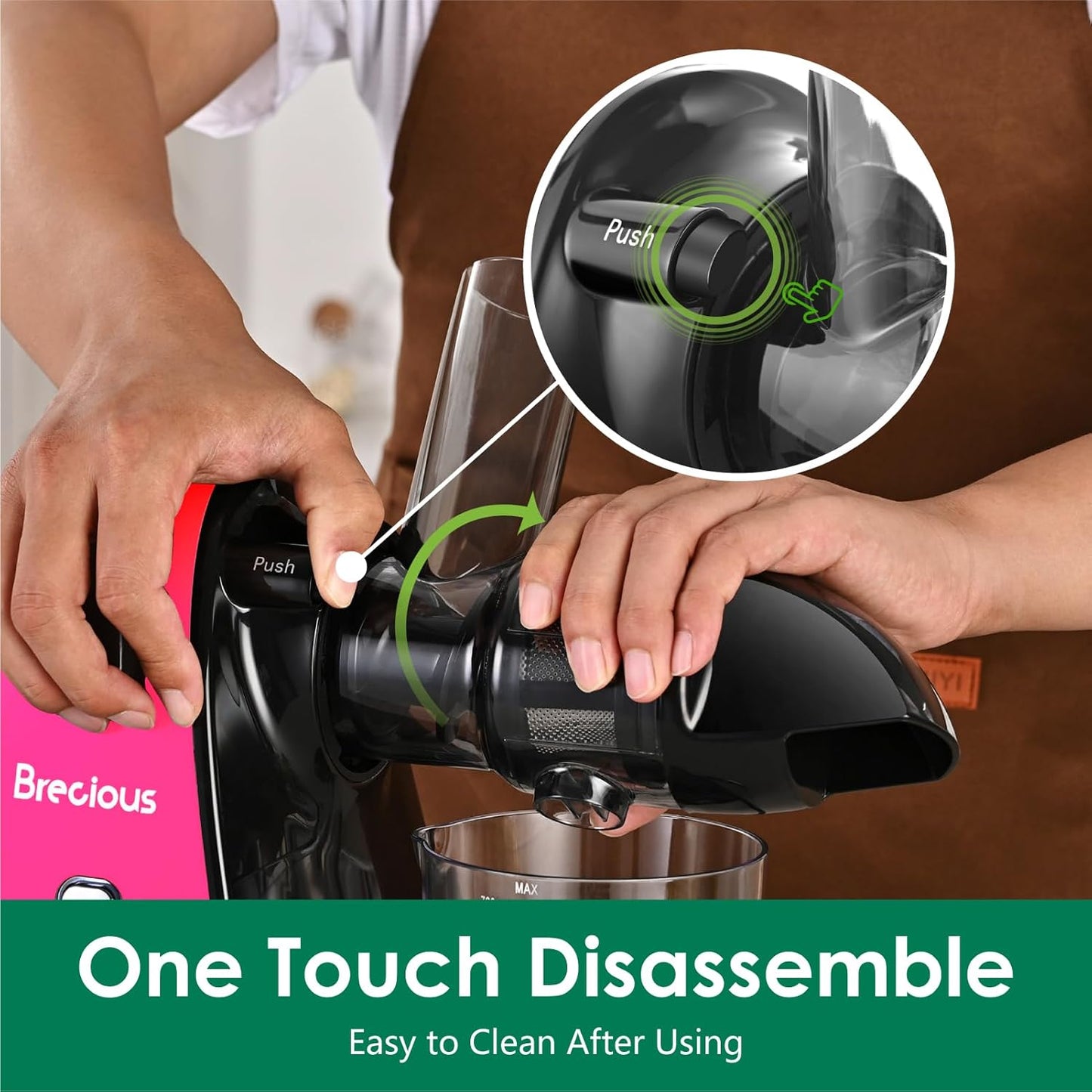 Slow Masticating Juicer,Brecious Cold Press Juicers with 2 Speed Modes & Quiet Motor,Juicers Machines Vegetable and Fruit with Reverse Function,Celery Juicer,BPA-Free,Easy to Clean (Pink)