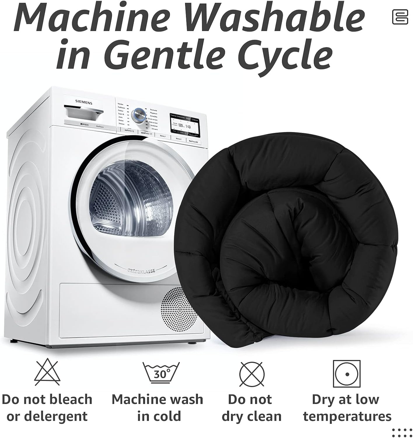 HYLEORY All Season California King Size Bed Comforter - Cooling Down Alternative Quilted Duvet Insert with Corner Tabs - Winter Warm - Machine Washable - Black,Cal King(96*104)