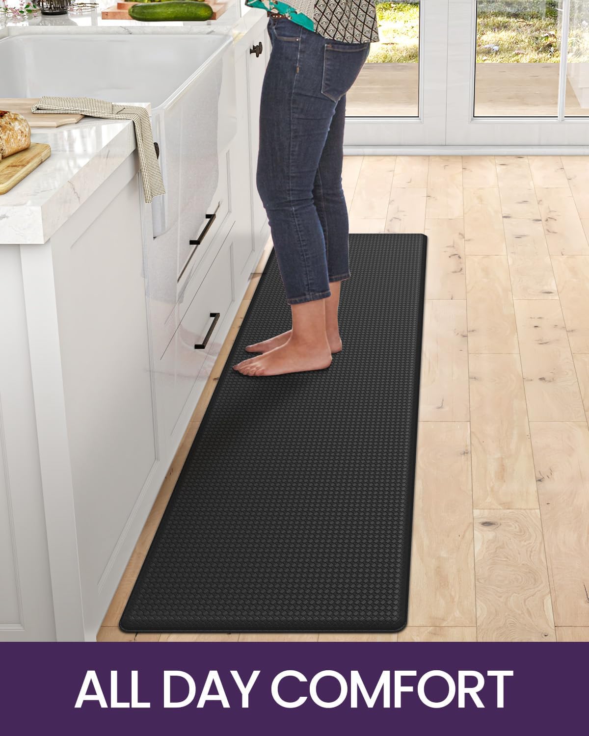 DEXI Kitchen Floor Mats Cushioned Anti Fatigue,17x59, Standing Runner Rug Waterproof, Comfort Memory Foam Padded for Front Sink Laundry, Black