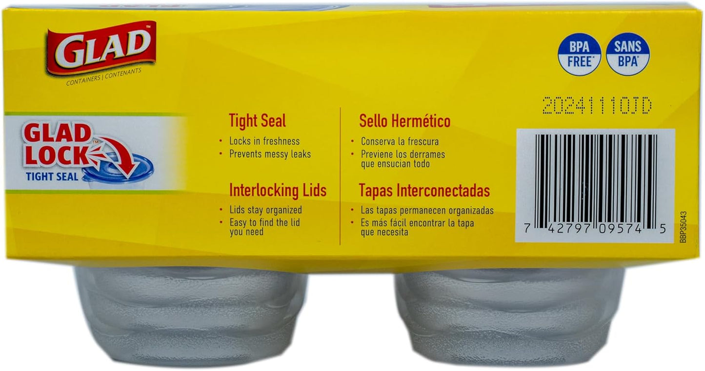 Glad GladWare Mini Round Food Storage Containers - Small Meal Container Holds up to 4 Ounces of Food - Lock Tight Seal, 8 Count