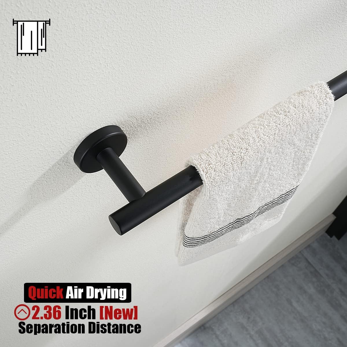 JQK Black Bath Towel Bar, 30 Inch 304 Stainless Steel Thicken 0.8mm Towel Rack Bathroom, Towel Holder Matte Black Wall Mount, Useable Length 27 Inch, TB110L27-PB