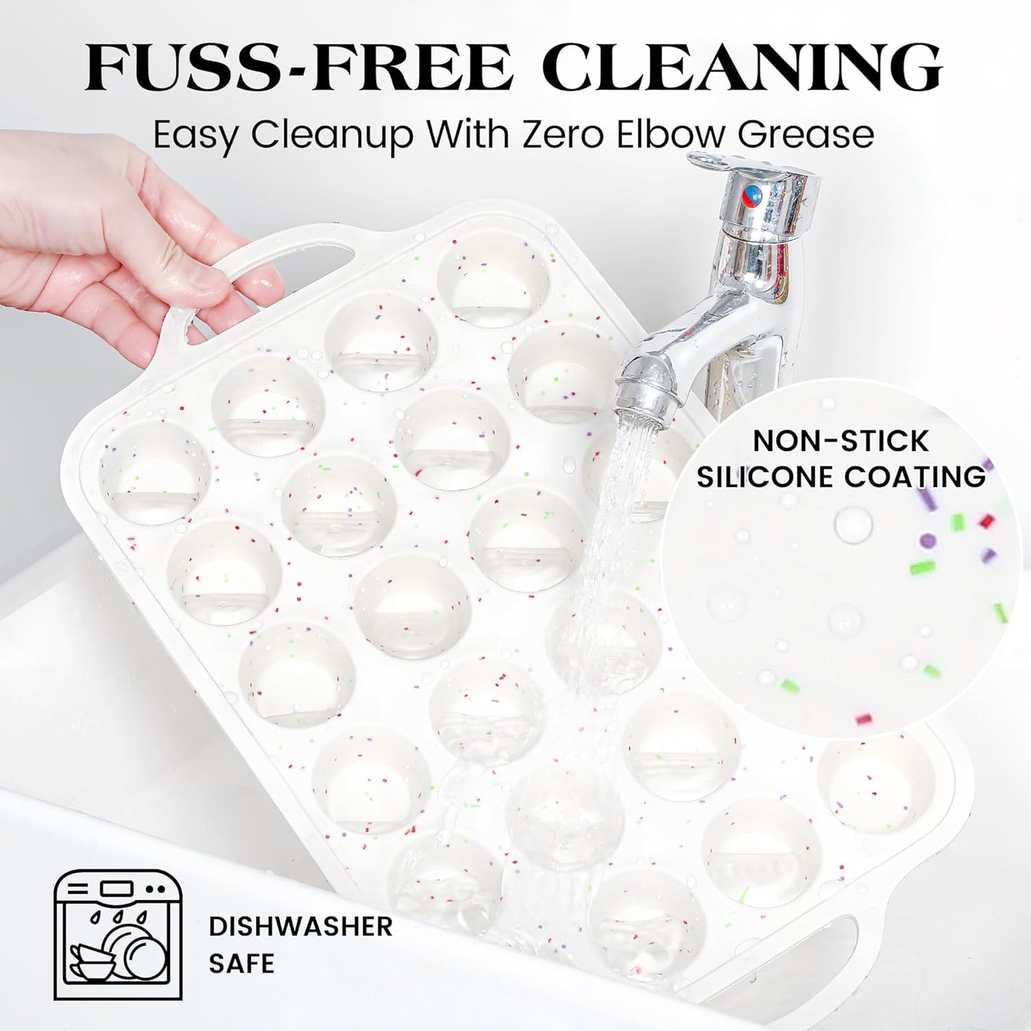 3 Pcs Silicone Baking Pan Set - Including Mini Loaf Pan, Standard Muffin Pan and Mini Muffin Pan - Silicone Cupcake Molds With Metal Reinforced Frame (Cream)