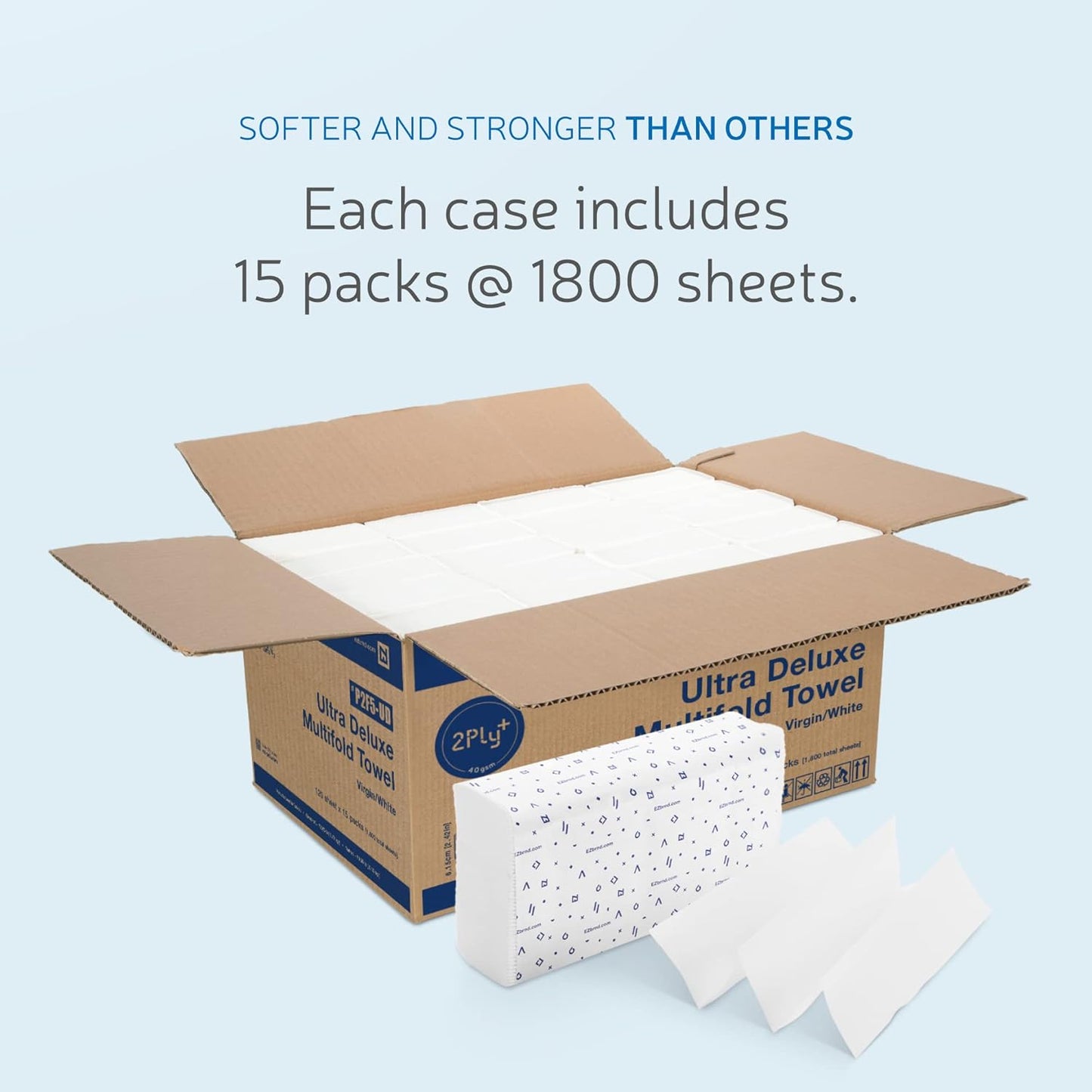 EZbrnd Premium Ultra Deluxe 2ply+ MULTIFOLD Paper Towels, 120 sheets x 15 pk, P2F5-UD (Large Sheet)