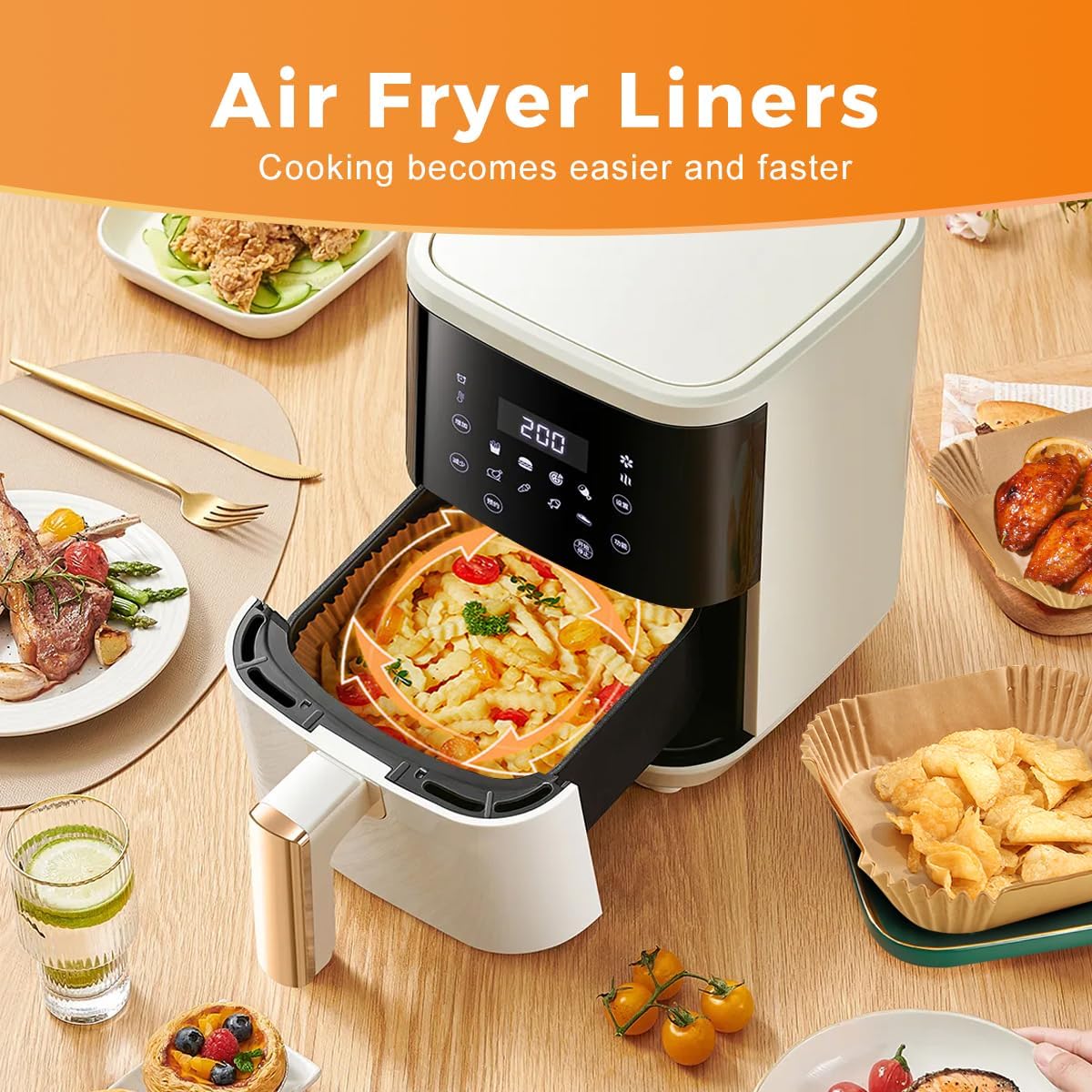 Air Fryer Paper Liners: 250Pcs Parchment Paper Sheets, Air Fryer Liner Disposable, Oilproof Waterproof Airfryer Basket Liner Square (6.5inch)