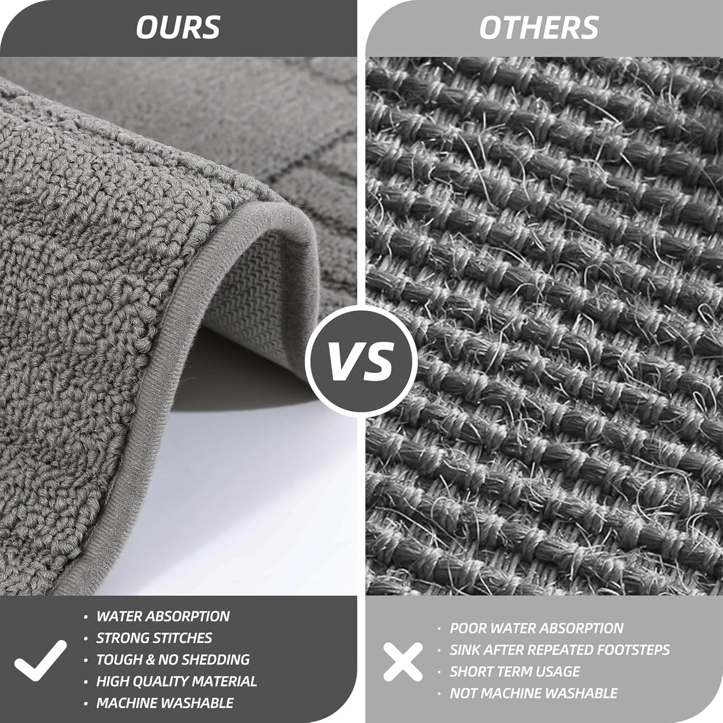 BEQHAUSE-Kitchen-Rugs-Washable-Kitchen-Mats-for-Floor Non-Slip Kitchen Mat Set of 2 Absorbent Kitchen Runner with TPR Non Skid Backing,Grey,24x35inch/24x60inch