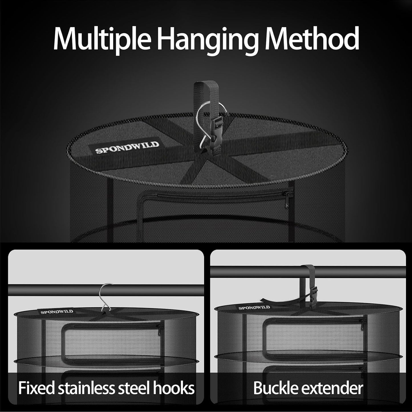 Herb Drying Rack Hanging Mesh Net,Medium 4+1 Layer Plant Drying Rack with Door-Type Zipper & Closed Storage Compartment for Folding Basket Dryer Fitting in Grow Tents,Garden Outdoor