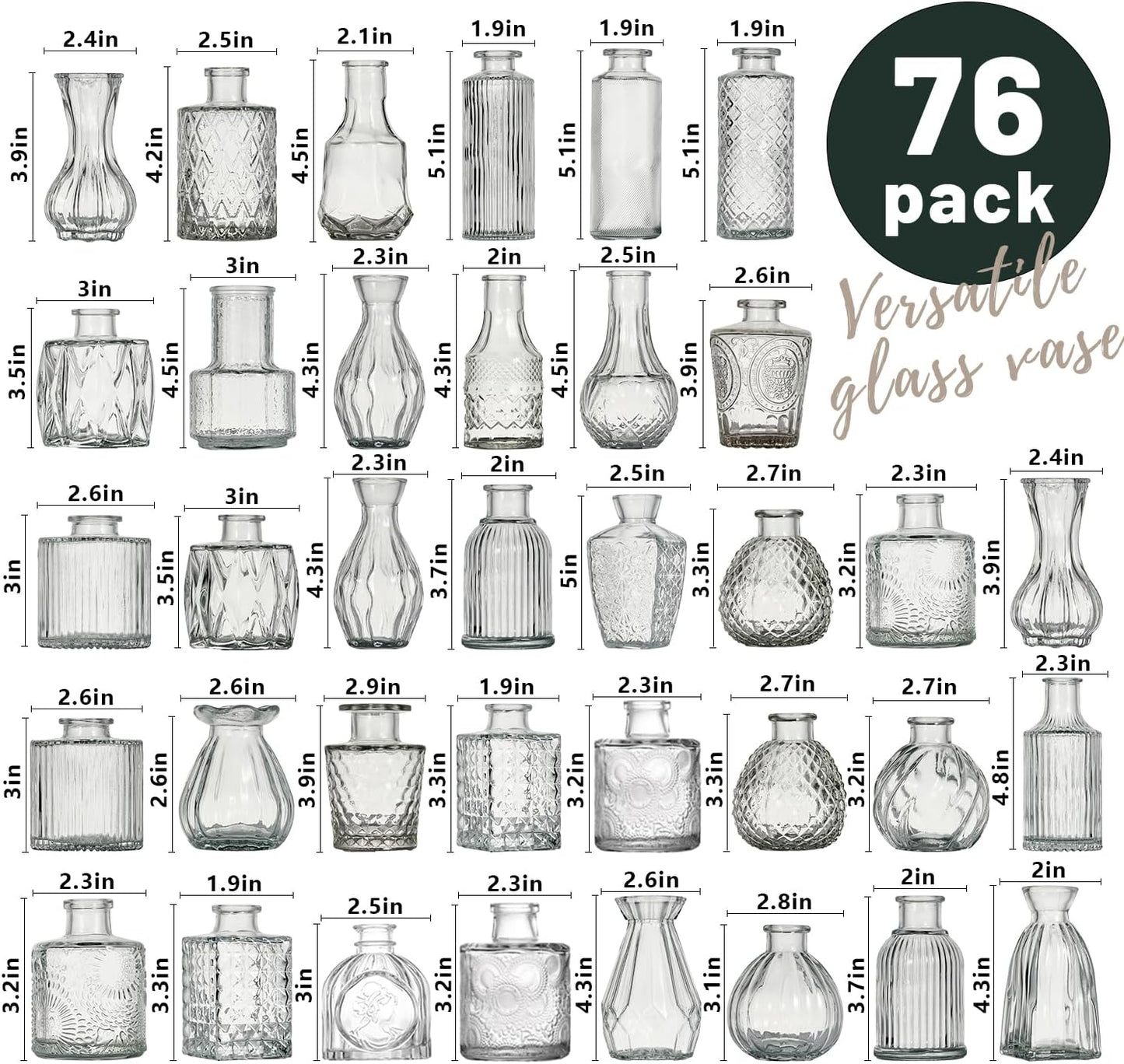 Glass Bud Vase Set of 76 Pcs Small Minimalist Vases for Flowers, Vintage Rustic Home Decor for Table Centerpiece Wedding Party, Modern Clear Aromatherapy Bottle for Living Room Bedroom
