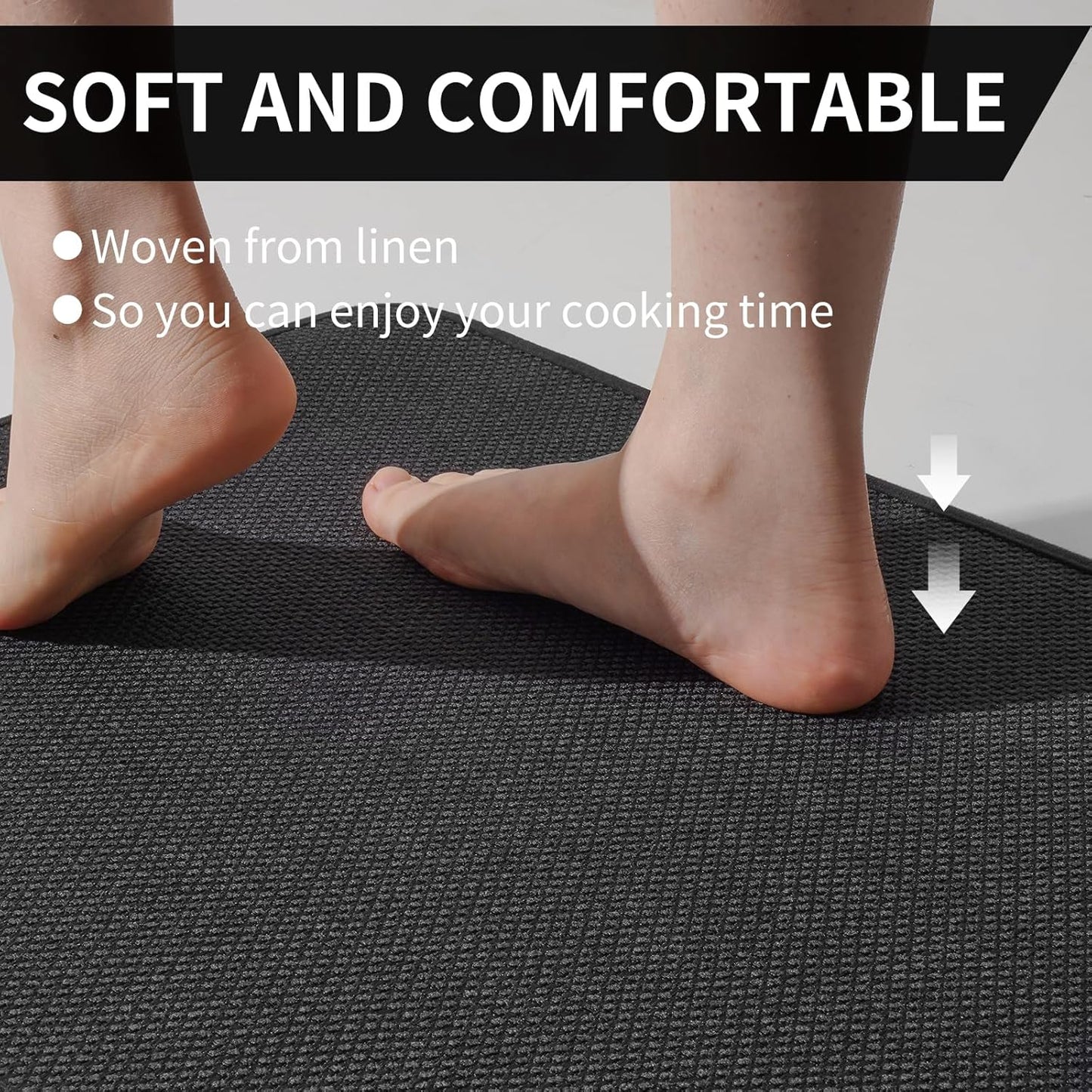 Kitchen mats for Floor Water and Oil Absorbent Runner Rugs for Kitchen, Kitchen Mat in Front of Sink,Non-Slip Kitchen Rugs,Durable Imitation Linen Kitchen Rug Black 17x30+17x59