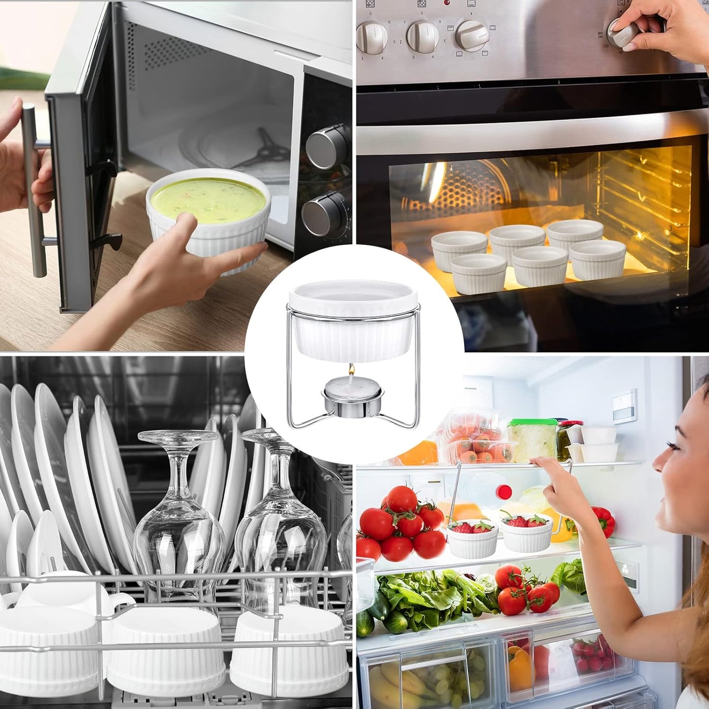 Treela 40 Pieces Ceramic Butter Warmers Set Included Butter Warmers Melter and 32 Tealight Candles for Chocolate Cheese Fondue Crab Lobster Microwave Oven Safe