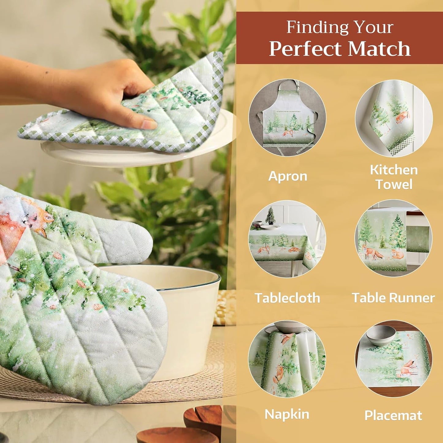 Maison d' Hermine Pot Holders 100% Cotton Heat Resistant Potholders 8" x 8" Hot Pads with Loop BBQ, Cooking, Baking, Grilling, Kitchen, Handling Hot Pans (Pack of 1, Winter Mornings)