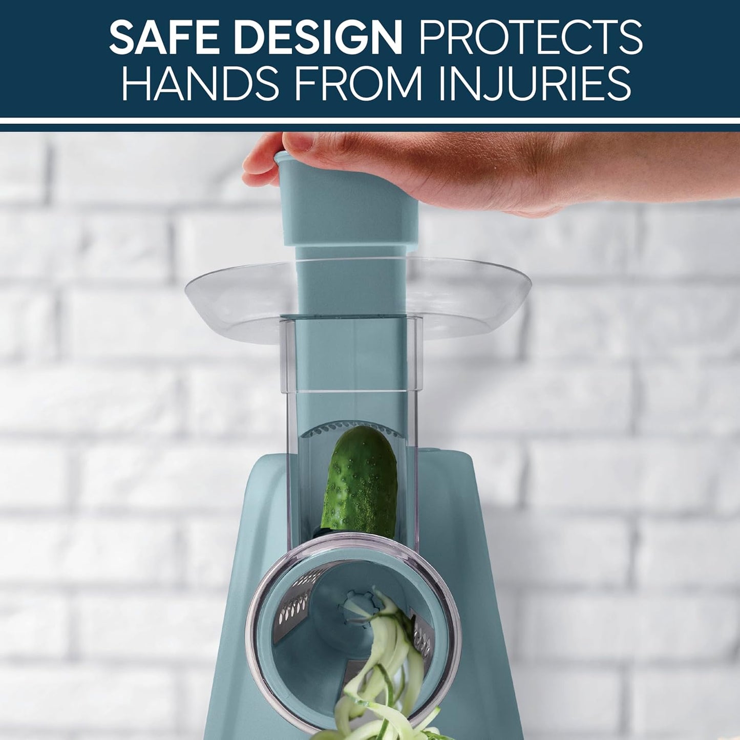 COOK WITH COLOR 5-in-1 Electric Slicer, 150W Food Prep Machine – Parmesan Shredder, Fine & Coarse Graters, Potato Grater, Vegetable Slicer, Compact Design for Bowl Prep, Blue/Grey